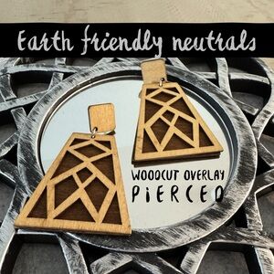 Geometric Woodcut Earrings for pierced ears